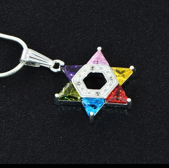 SILVER MULTICOLOR STONE STAR OF DAVID JEWISH ✡️ STAR ✡️ - Picture 4 of 5